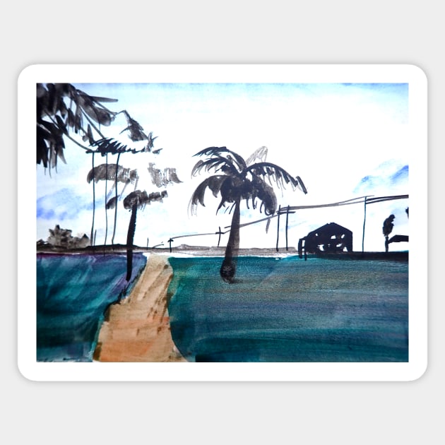 South Padre Beach Watercolor Painting Sticker by julyperson